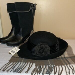 Callanan women’s hat black flower velvet sash brimmed solid basic accessory